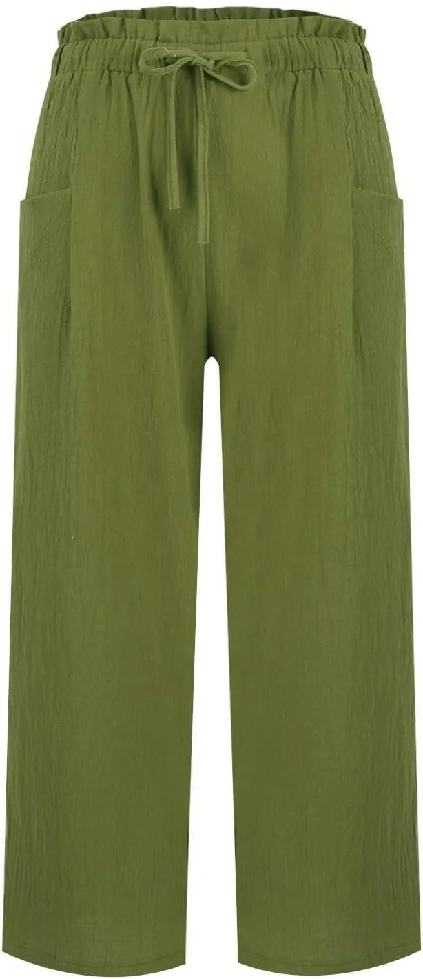 Linen Pants Women,Vacation Outfits Plus Size Beach Shorts Dressy Casual Trouser Gauze Spring Pants for Women