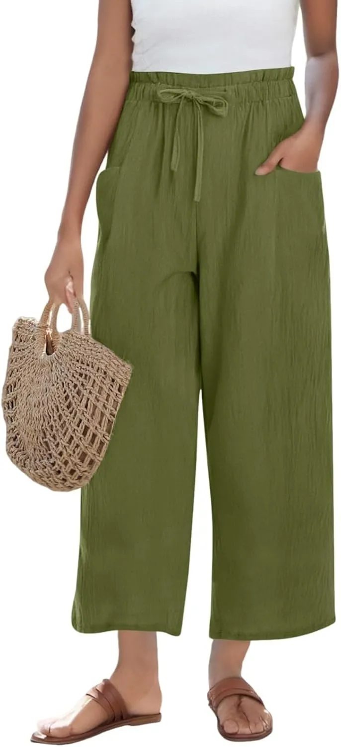 Linen Pants Women,Vacation Outfits Plus Size Beach Shorts Dressy Casual Trouser Gauze Spring Pants for Women