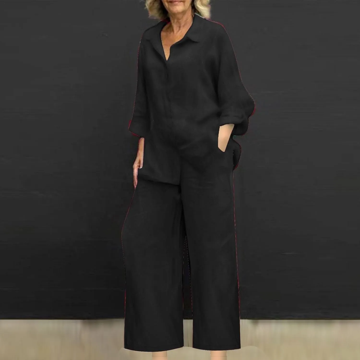 Linen Sets for Women 2 Piece 2025 Long Sleeve Shirts Wide Leg Trousers Loose Fit Dressy Cotton Linen Sets Outfits