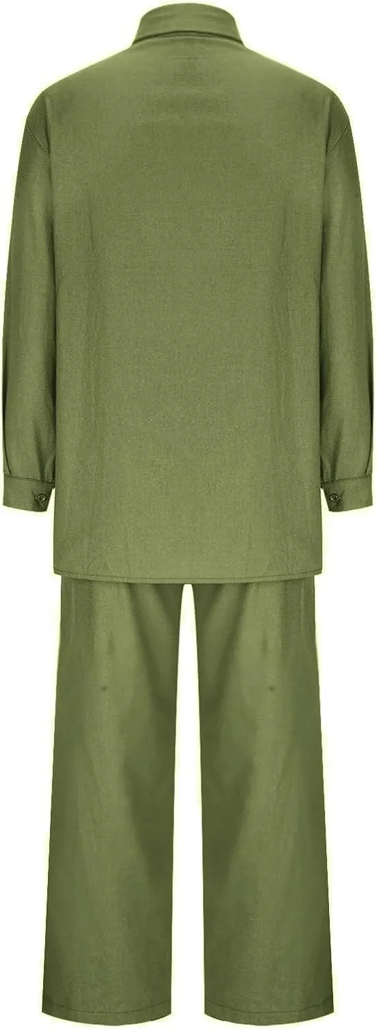 Linen Sets for Women 2 Piece 2025 Long Sleeve Shirts Wide Leg Trousers Loose Fit Dressy Cotton Linen Sets Outfits