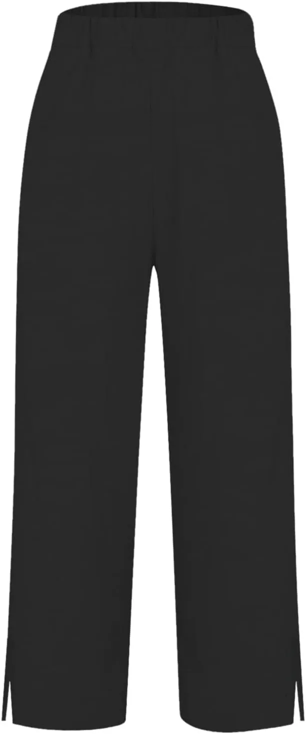 Linen Summer Pants for Woman Elastic Pants Long Drawstring Linen Women Waist Cotton Casual Slit Trouser with Pockets