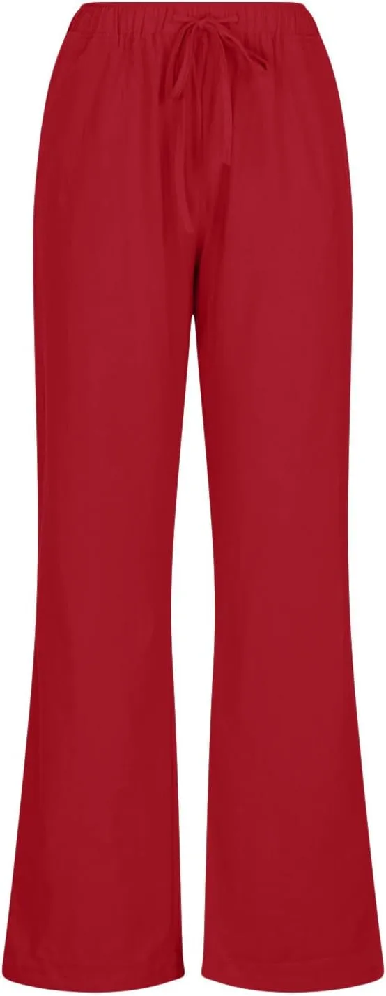 Linen Summer Pants Women 2024 Trendy Casual High Waist Drawstring Loose Fit Lightweight Long Palazzo Gauze Pants