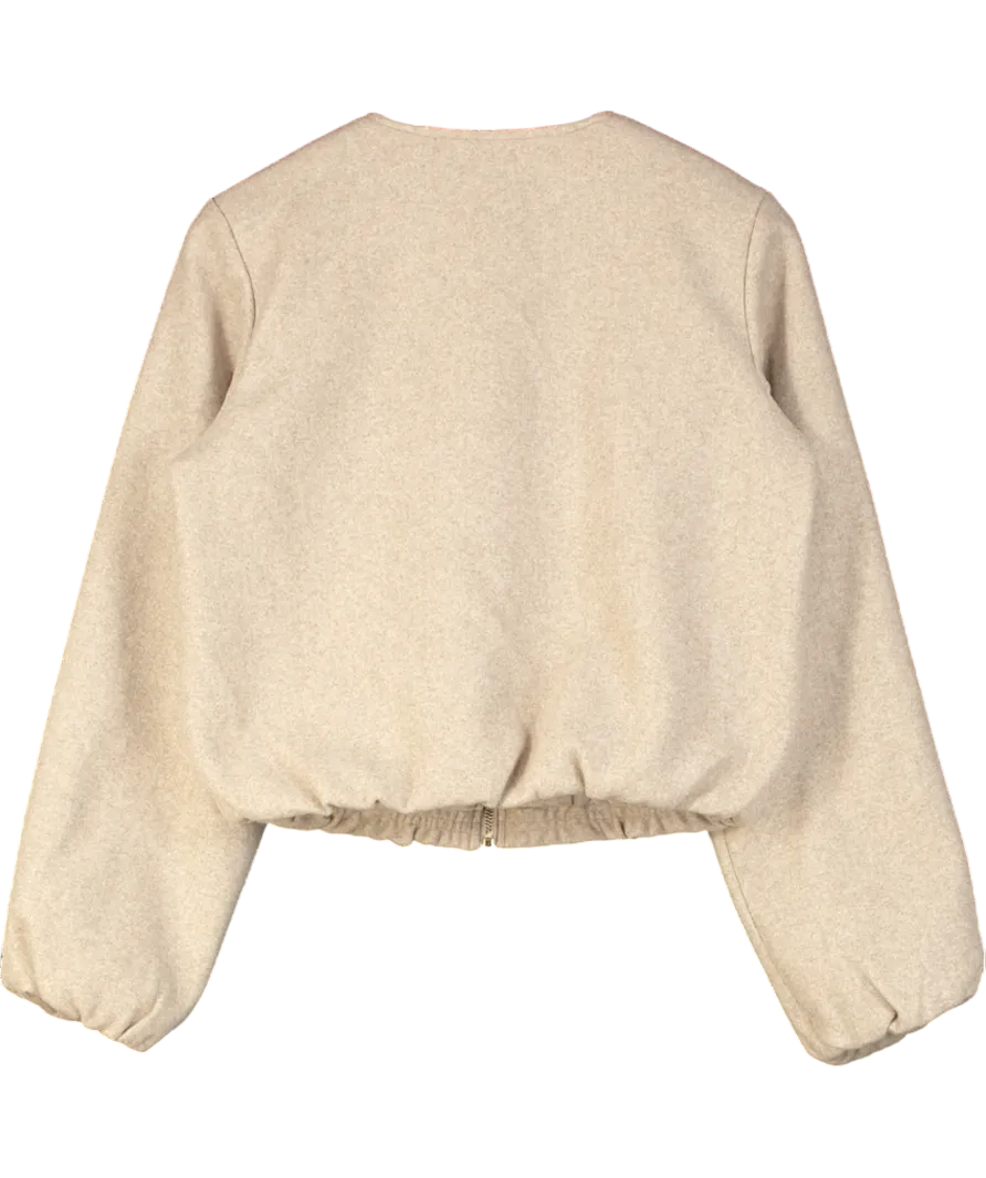 lipsy london Beige Neutral Wool Look Bubble Hem Bomber Jacket UK 10