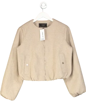 lipsy london Beige Neutral Wool Look Bubble Hem Bomber Jacket UK 10