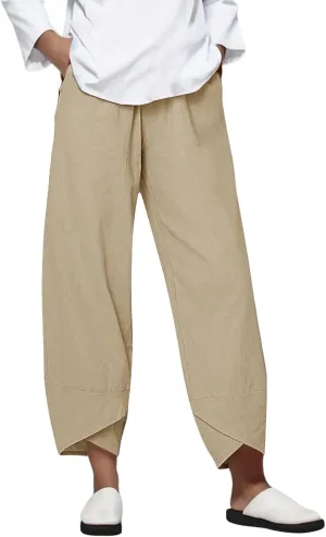 Loose Women Straight Summer Pants High Casual Waist Long Solid Cotton Pants Womens High Waist White