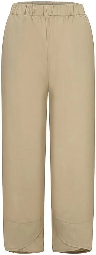 Loose Women Straight Summer Pants High Casual Waist Long Solid Cotton Pants Womens High Waist White