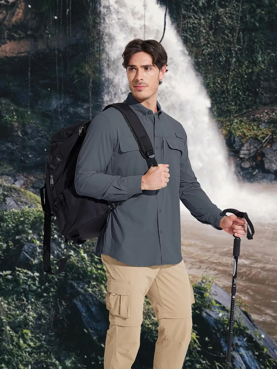 MAGCOMSEN Men's Sun Protection Fishing Shirts Long Sleeve UPF 50  Quick Dry Cooling Button Down Shirt for Hiking Safari