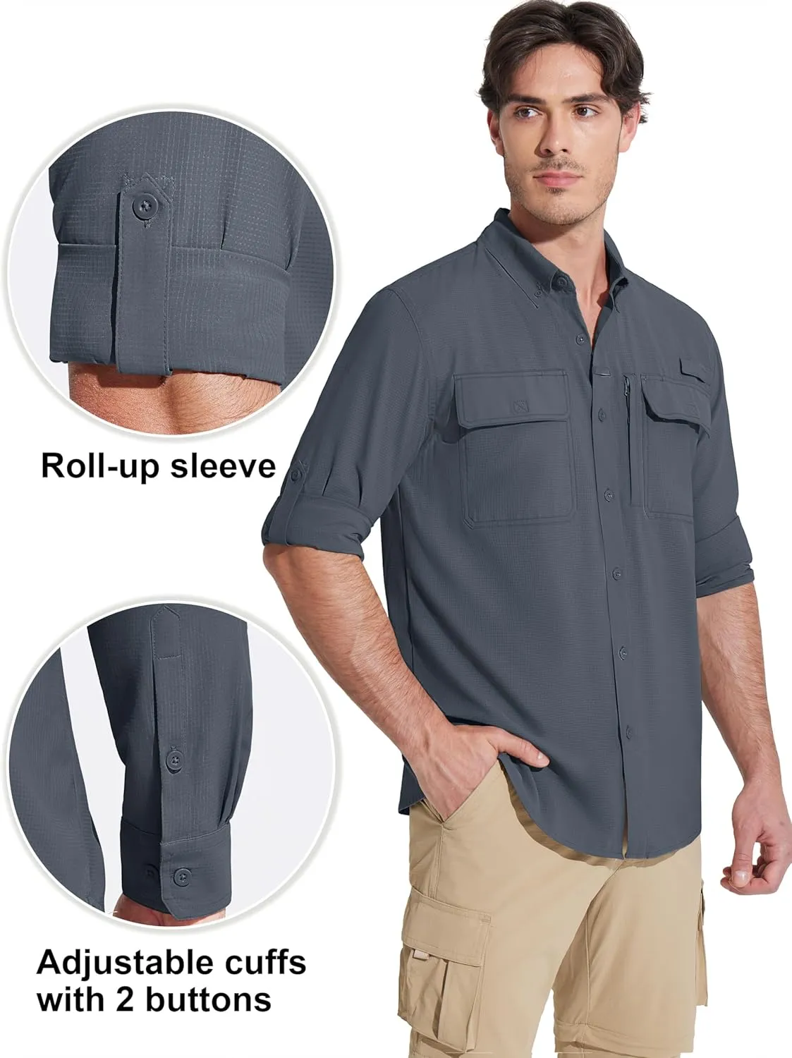 MAGCOMSEN Men's Sun Protection Fishing Shirts Long Sleeve UPF 50  Quick Dry Cooling Button Down Shirt for Hiking Safari