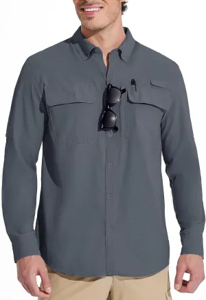 MAGCOMSEN Men's Sun Protection Fishing Shirts Long Sleeve UPF 50  Quick Dry Cooling Button Down Shirt for Hiking Safari