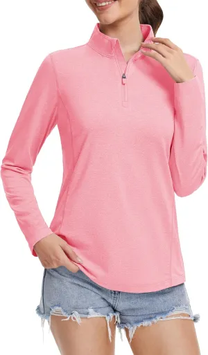 MAGCOMSEN Women's Long Sleeve Shirts 1/4 Zip Pullover UPF 50  Sun Protection Quick Dry Hiking Athletic Workout Tops