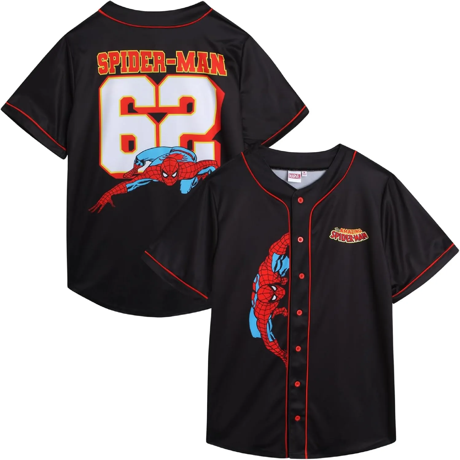 Marvel Womens Baseball Jersey - Spiderman Novelty Fashion Baseball Shirt - Spidey Jersey for Women (Sizes: S-XL)