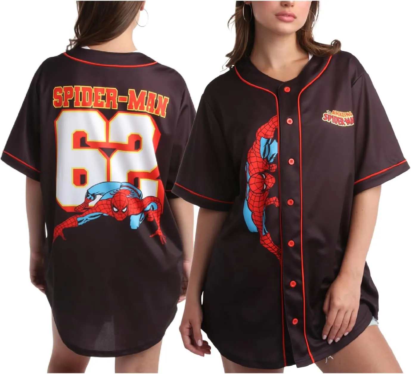 Marvel Womens Baseball Jersey - Spiderman Novelty Fashion Baseball Shirt - Spidey Jersey for Women (Sizes: S-XL)