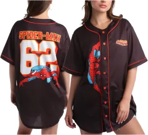 Marvel Womens Baseball Jersey - Spiderman Novelty Fashion Baseball Shirt - Spidey Jersey for Women (Sizes: S-XL)