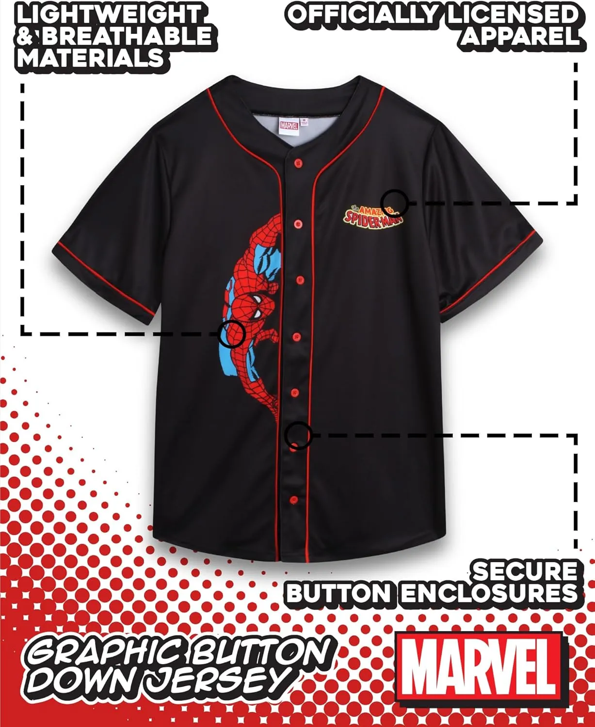 Marvel Womens Baseball Jersey - Spiderman Novelty Fashion Baseball Shirt - Spidey Jersey for Women (Sizes: S-XL)