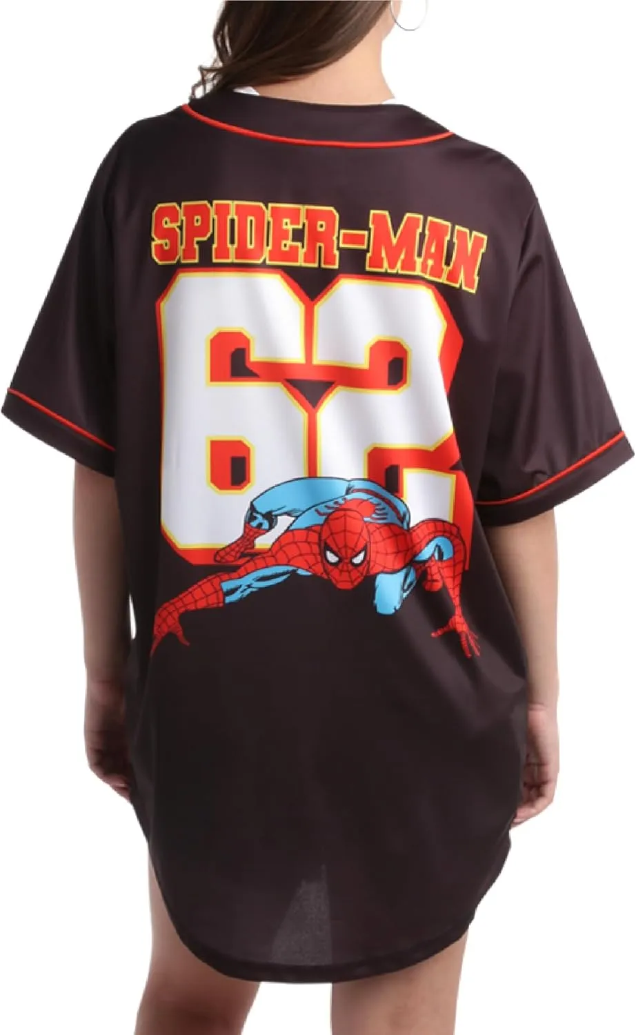 Marvel Womens Baseball Jersey - Spiderman Novelty Fashion Baseball Shirt - Spidey Jersey for Women (Sizes: S-XL)