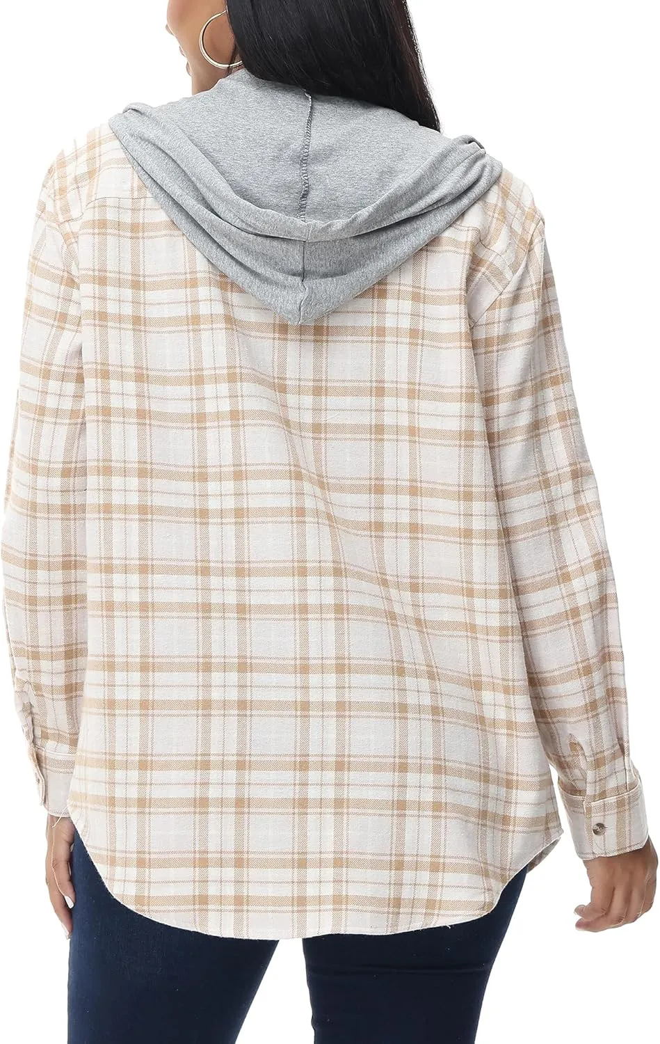 MCEDAR Women's Oversized Flannel Shirts Plaid Hoodie Long Sleeve Button Down Plus Size Casual Plaid Shirt Jacket (S-4X)
