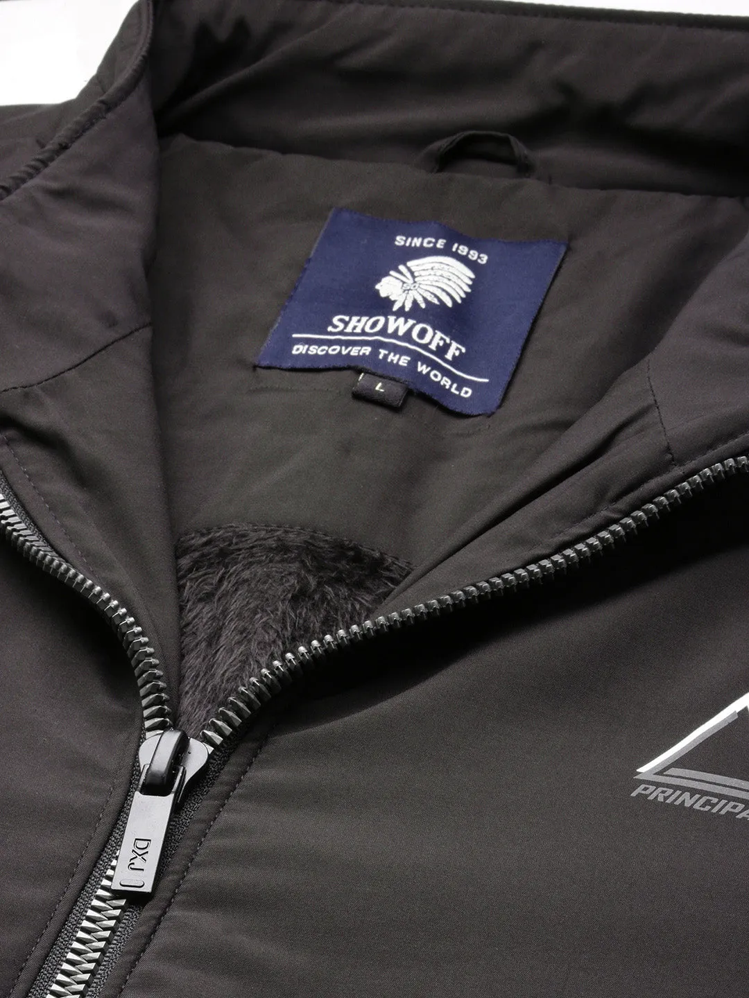 Men Mock Collar Black Solid Casual Bomber Jacket