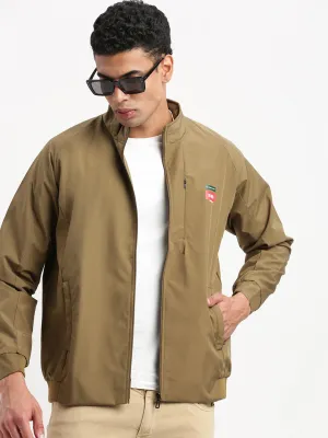 Men Mock Collar Olive Classic Bomber Jacket