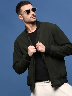 Men Olive Corduroy Windcheater Bomber Jacket