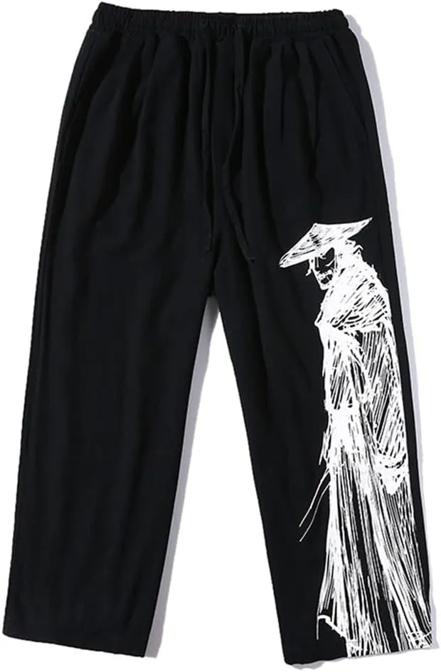 Men Print Baggy Harem Pants Hip-Hop Wide Leg Trousers Vintage Long Pants