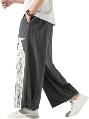 Men Print Baggy Harem Pants Hip-Hop Wide Leg Trousers Vintage Long Pants