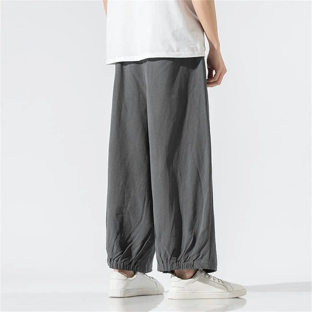 Men Print Baggy Harem Pants Hip-Hop Wide Leg Trousers Vintage Long Pants
