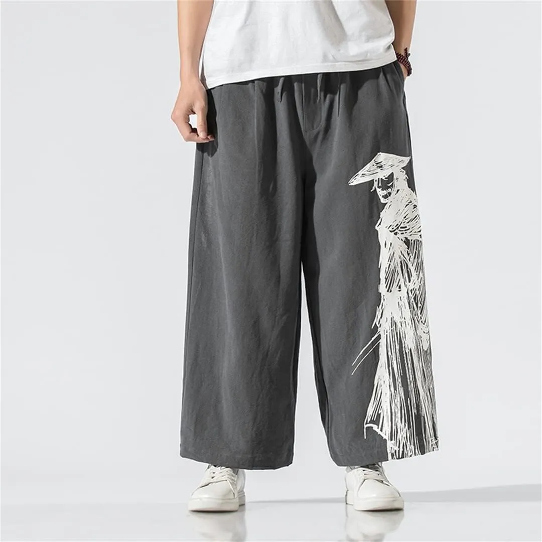 Men Print Baggy Harem Pants Hip-Hop Wide Leg Trousers Vintage Long Pants
