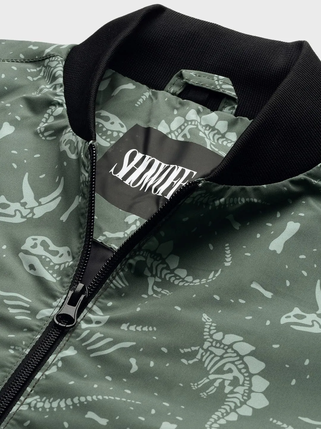 Men Printed Green Bomber Casual Jacket