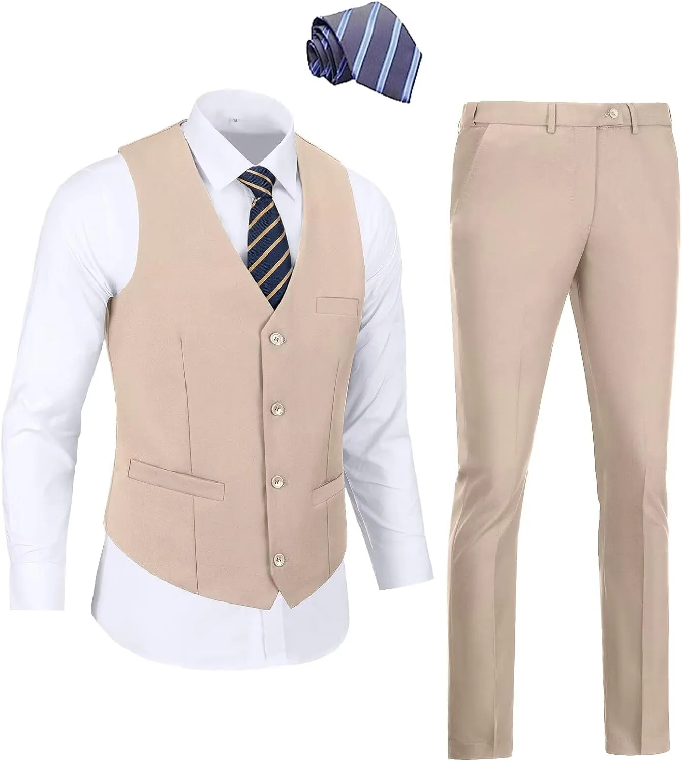 Men's 2 Piece Vest Pants Set Slim Fit Wedding Suit for Men with Tie Tuxedo Set for Business Christmas