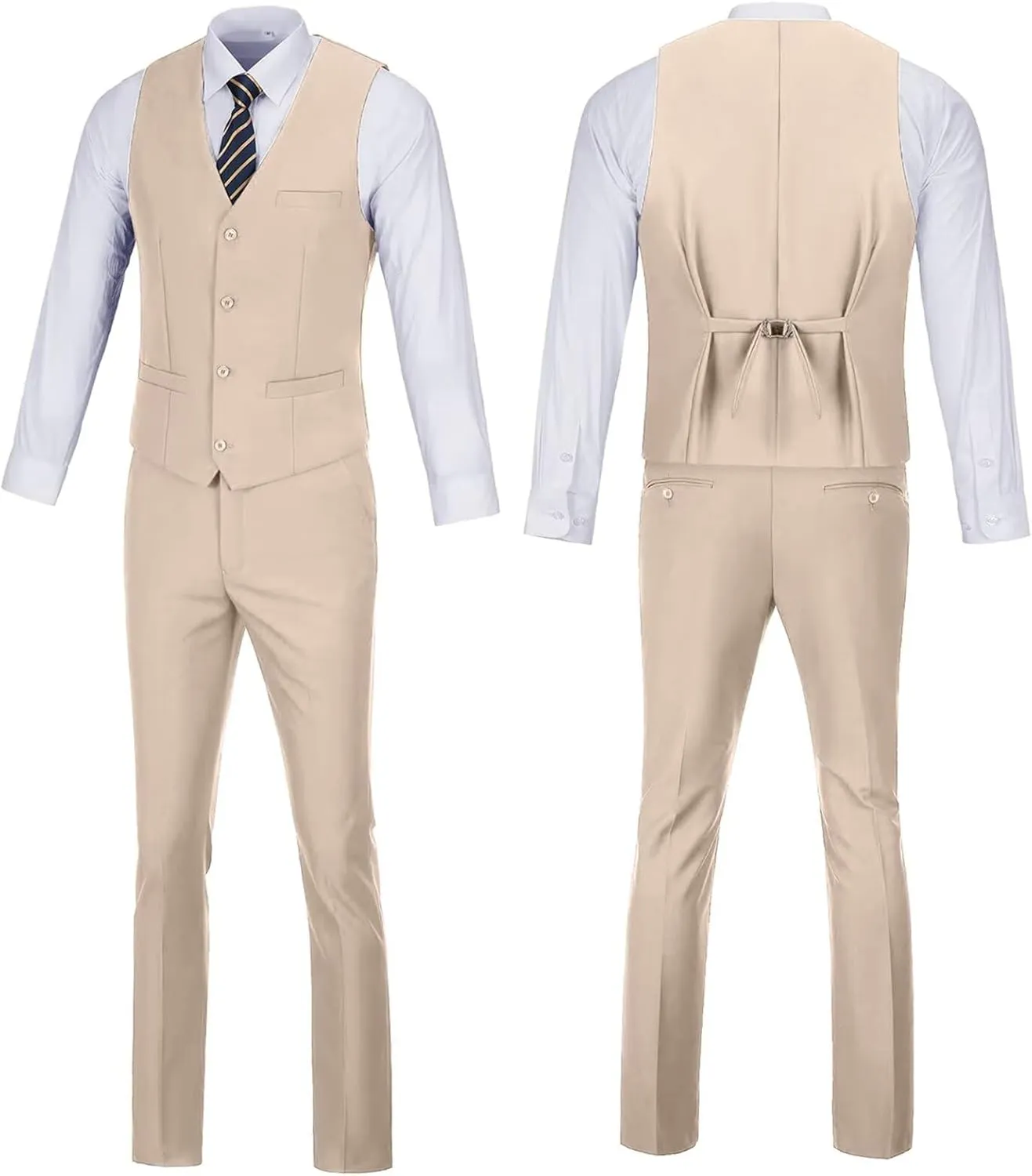 Men's 2 Piece Vest Pants Set Slim Fit Wedding Suit for Men with Tie Tuxedo Set for Business Christmas