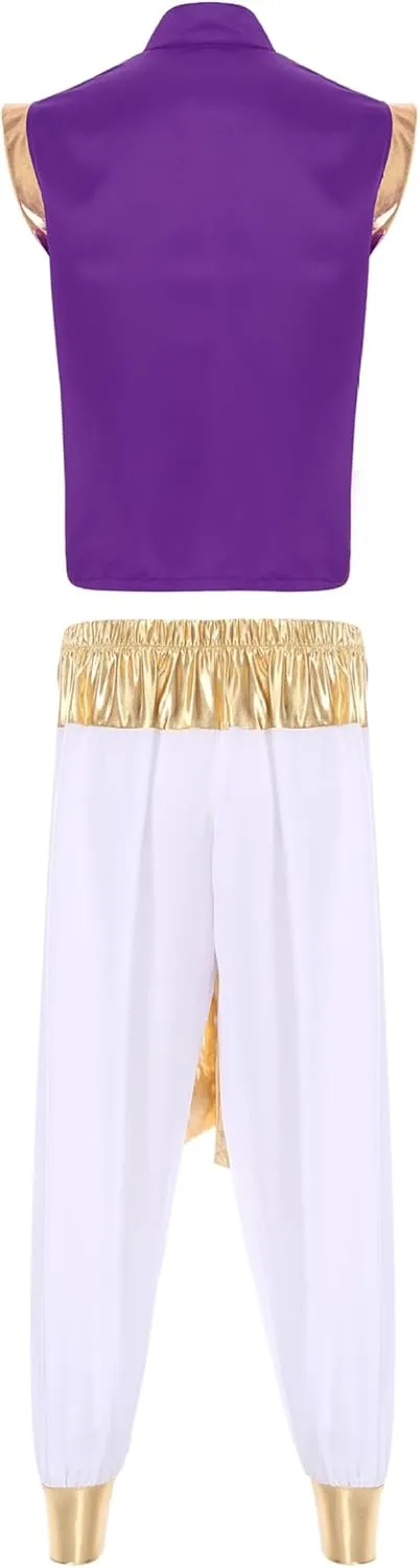 Mens Arab Prince Costume Adult Persian Arabian Arab Fancy Dress Up Vest Tops and Harem Pant