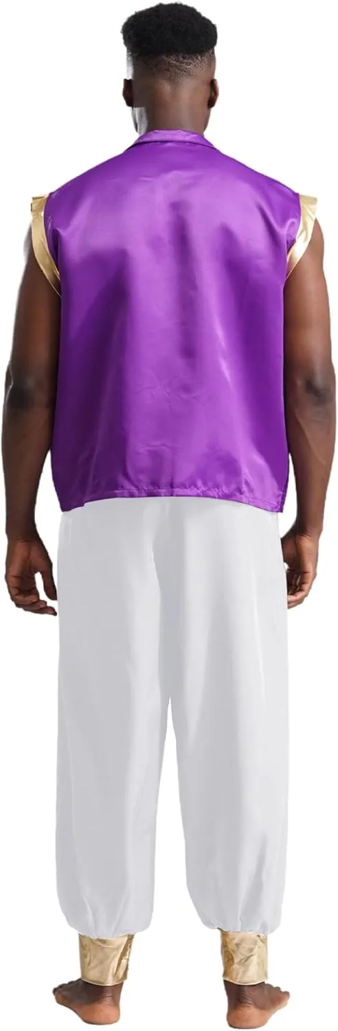 Mens Arab Prince Costume Adult Persian Arabian Arab Fancy Dress Up Vest Tops and Harem Pant
