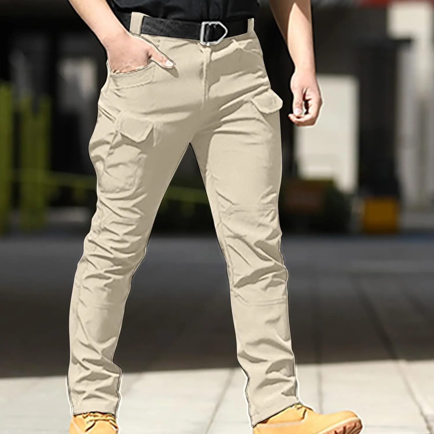 Men's Casual Solid Color Cargo Pants Loose Straight Slim Fit Trousers Fashion Outdoor Combat Pants with Pockets
