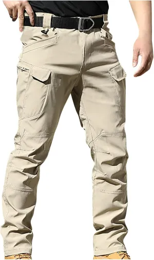 Men's Casual Solid Color Cargo Pants Loose Straight Slim Fit Trousers Fashion Outdoor Combat Pants with Pockets