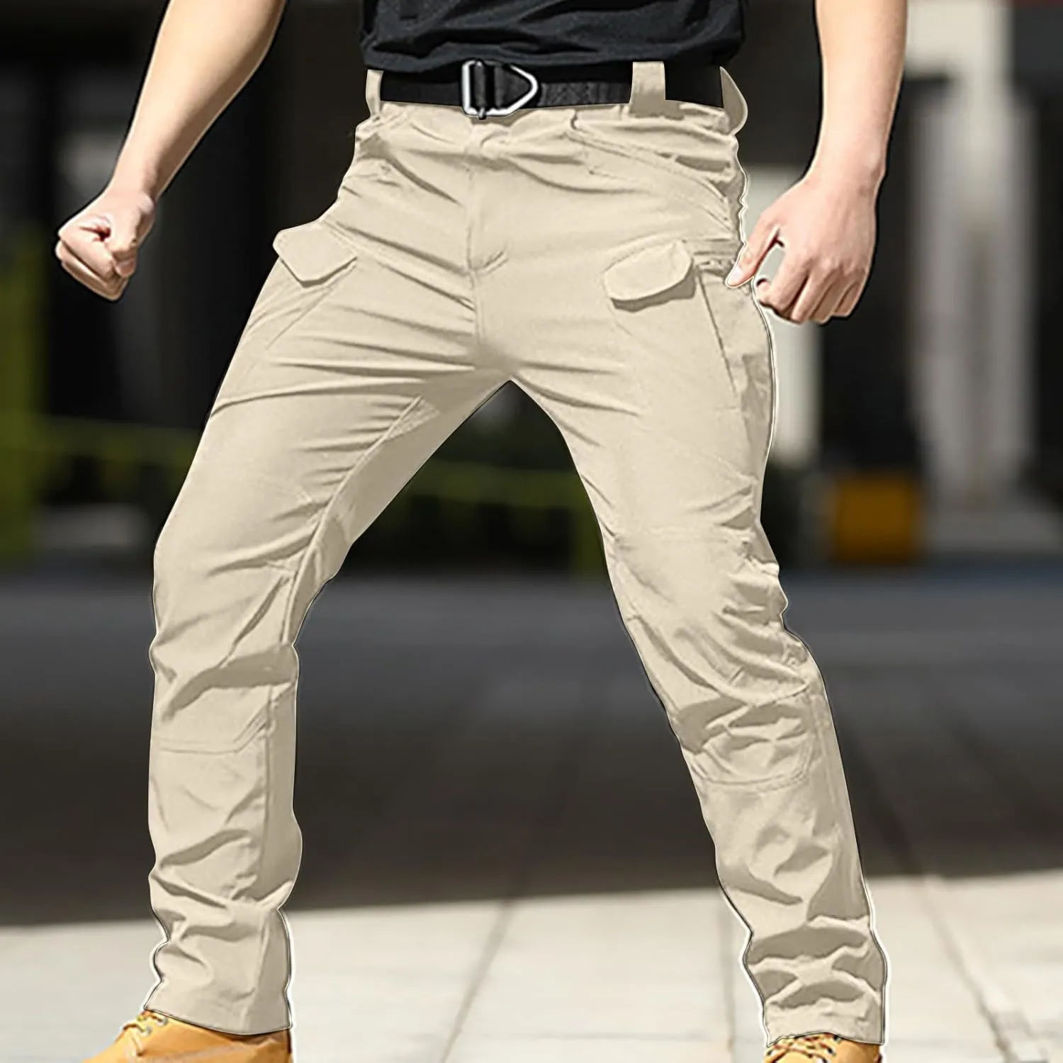 Men's Casual Solid Color Cargo Pants Loose Straight Slim Fit Trousers Fashion Outdoor Combat Pants with Pockets