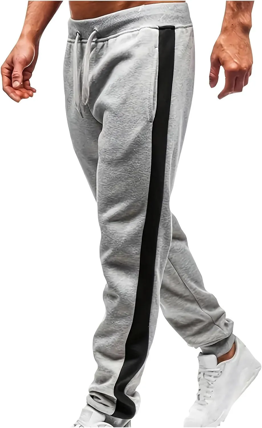 Mens Drawstring Waist Wide Leg Track Pants Fashion Solid Color Running Pants Casual Slim Fit Trousers with Pocket