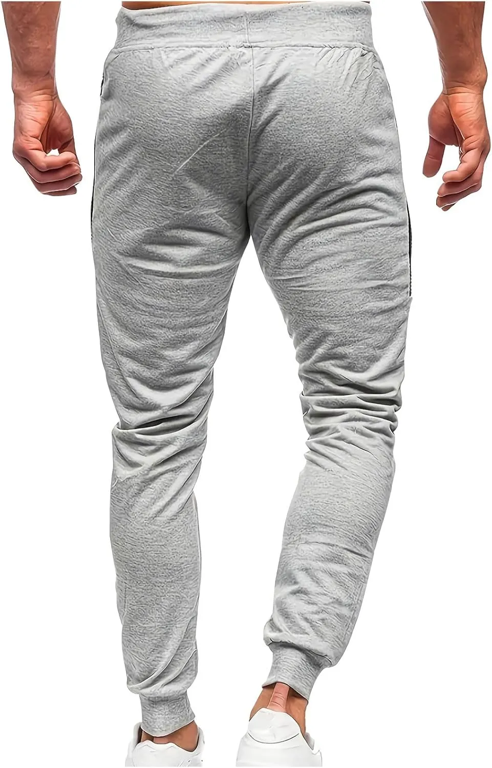 Mens Drawstring Waist Wide Leg Track Pants Fashion Solid Color Running Pants Casual Slim Fit Trousers with Pocket