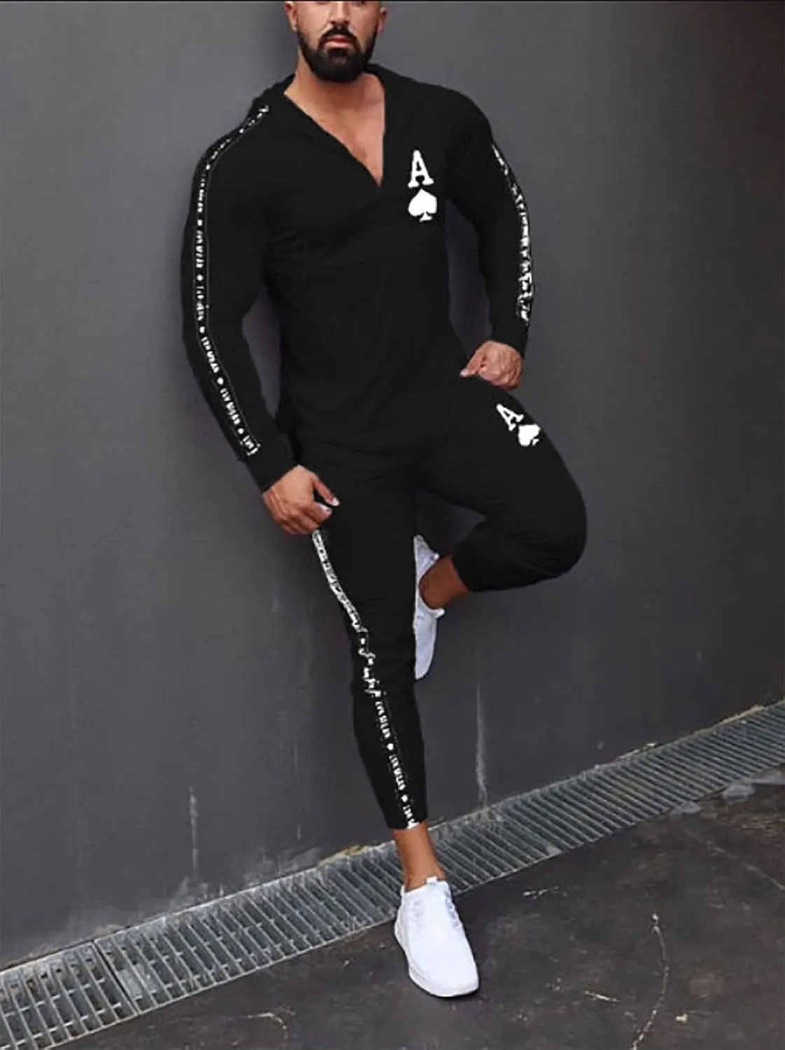 Men's Hooded Sportswear Suit long Sleeve Full Zipper Two-piece Suit Suitable for Running, Jogging, Sports Suit