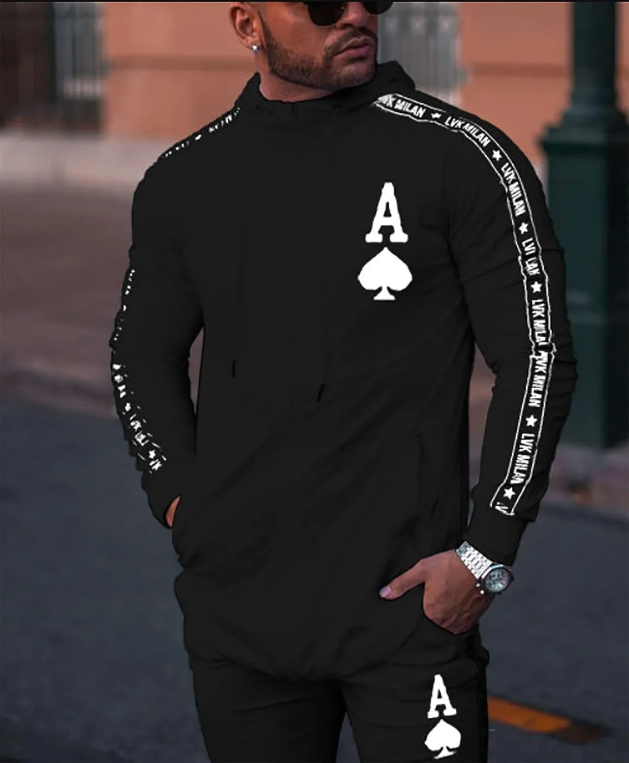 Men's Hooded Sportswear Suit long Sleeve Full Zipper Two-piece Suit Suitable for Running, Jogging, Sports Suit