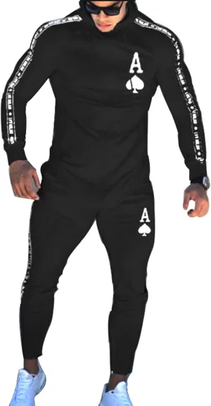 Men's Hooded Sportswear Suit long Sleeve Full Zipper Two-piece Suit Suitable for Running, Jogging, Sports Suit