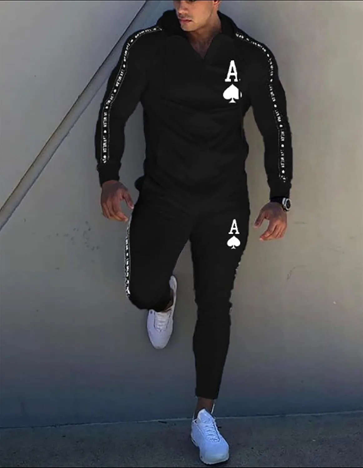 Men's Hooded Sportswear Suit long Sleeve Full Zipper Two-piece Suit Suitable for Running, Jogging, Sports Suit