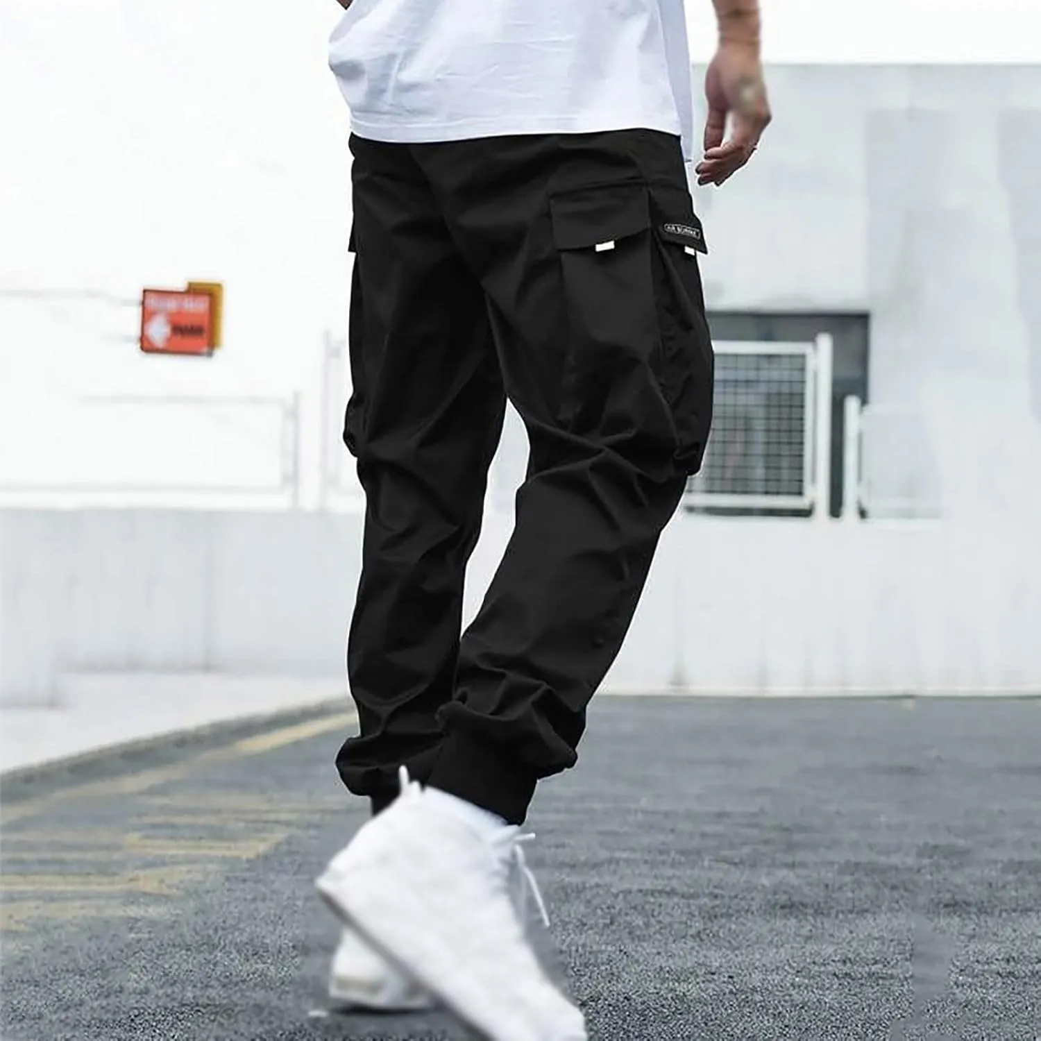 Men's Joggers Pants Casual Baggy Cotton Drawstring Tapered Sweatpants Cargo Hippie Loose Fit Trousers with Pockets