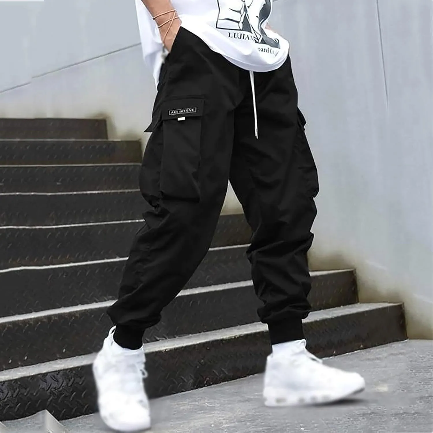 Men's Joggers Pants Casual Baggy Cotton Drawstring Tapered Sweatpants Cargo Hippie Loose Fit Trousers with Pockets