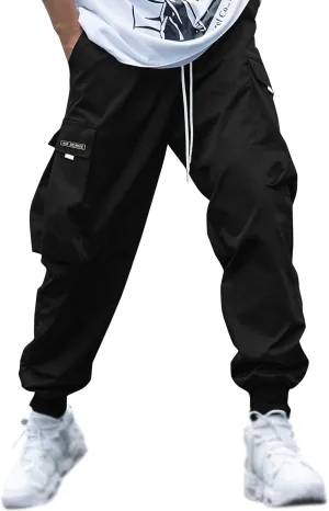 Men's Joggers Pants Casual Baggy Cotton Drawstring Tapered Sweatpants Cargo Hippie Loose Fit Trousers with Pockets