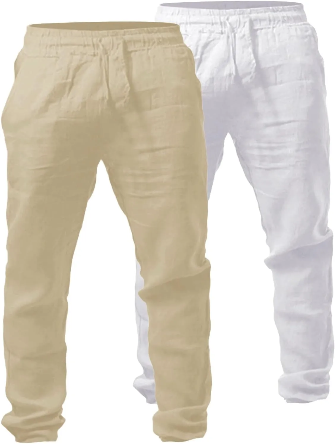 Mens Linen Pants Yoga Beach Loose Fit Casual Summer Elastic Waist Drawstring Lounge Trousers with Pockets 2 Pack