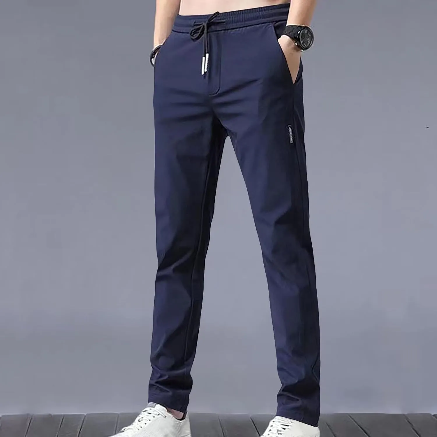 Men's Slim Fit Pants 2024 Casual Lightweight Thin Comfy Chino Pants Drawstring Classic Workout Going Out Work Trousers