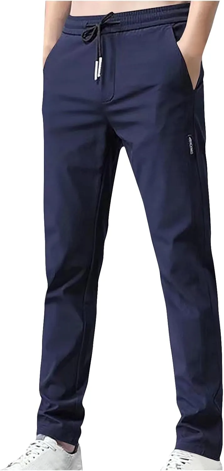 Men's Slim Fit Pants 2024 Casual Lightweight Thin Comfy Chino Pants Drawstring Classic Workout Going Out Work Trousers