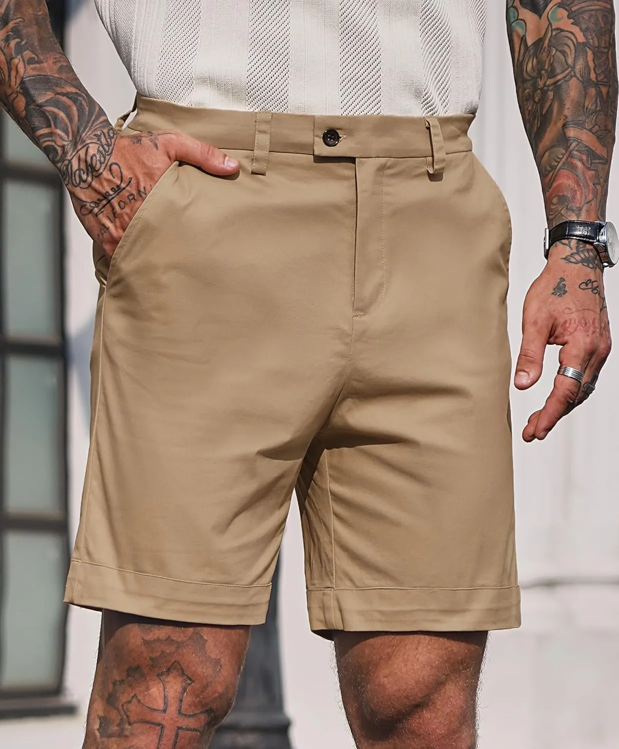 Mens Slim Fit Shorts 6 Inch Cotton Casual Chino with Pocket Vacation Summer Short Pants (S-XXL)