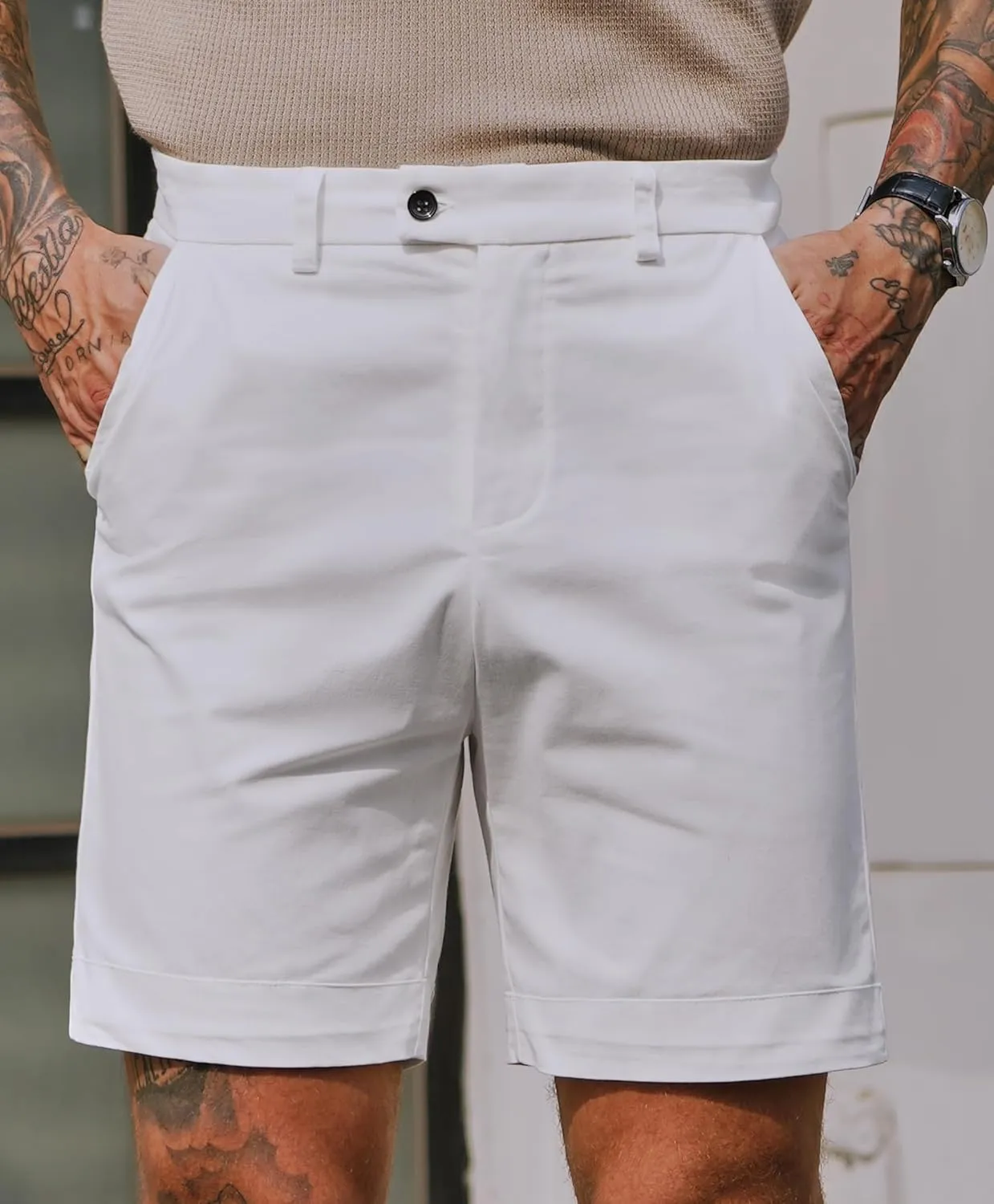 Mens Slim Fit Shorts 6 Inch Cotton Casual Chino with Pocket Vacation Summer Short Pants (S-XXL)