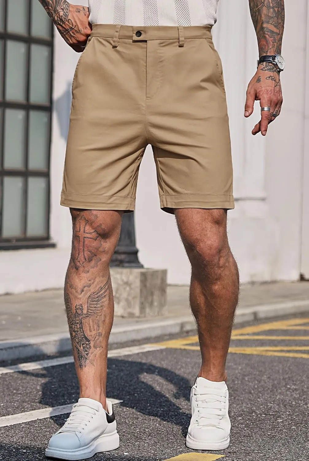 Mens Slim Fit Shorts 6 Inch Cotton Casual Chino with Pocket Vacation Summer Short Pants (S-XXL)